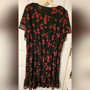 Michael Kors Black and Red Floral Midi Dress